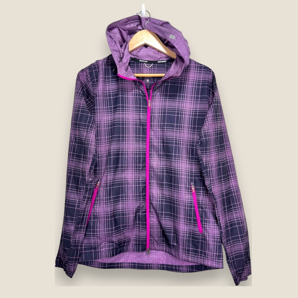 Nike Phenom Vapor Running Jacket Women Medium Purple Plaid Tartan Hooded